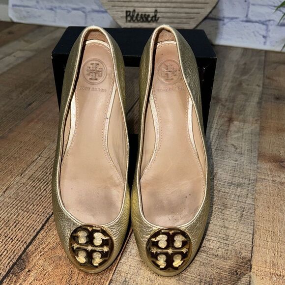 Tory Burch - Claire Metallic Tumbled Leather Ballet Flats Spark Gold 5.5 - Picture 6 of 14